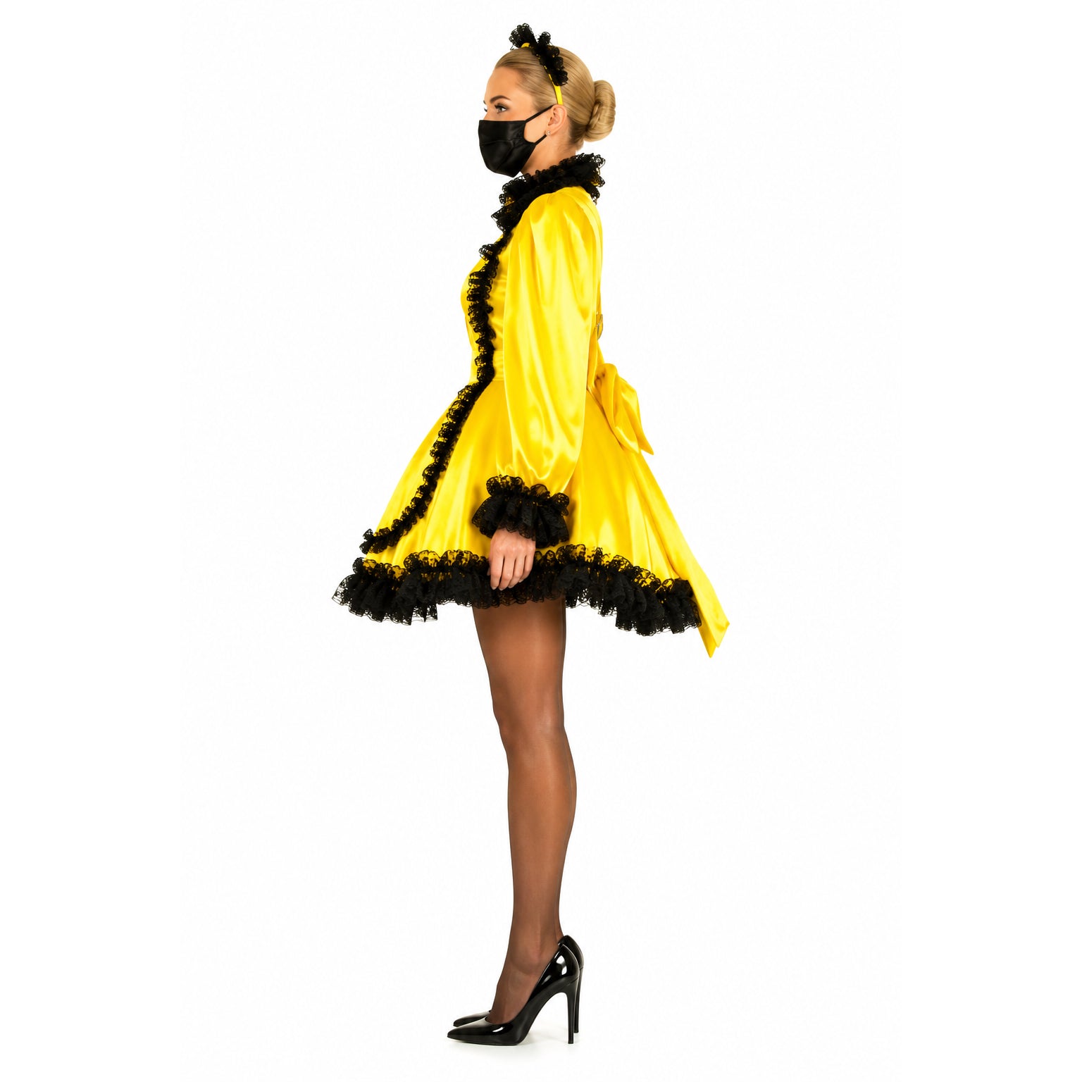 yellow satin dress G2012