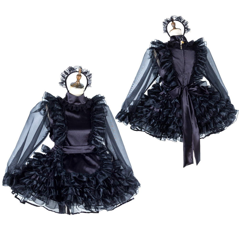 black satin organza dress G2013