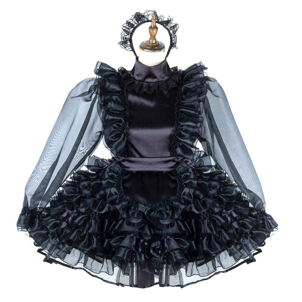 black satin organza dress G2013
