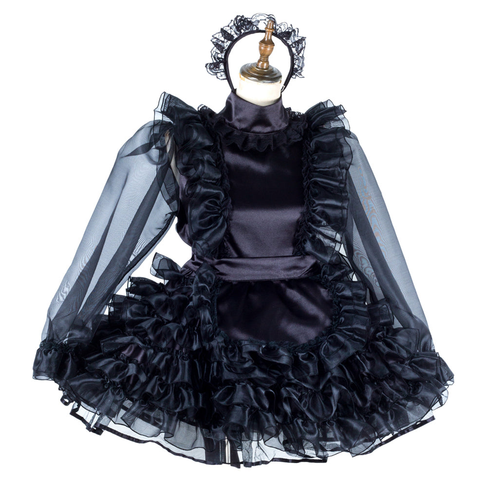 black satin organza dress G2013