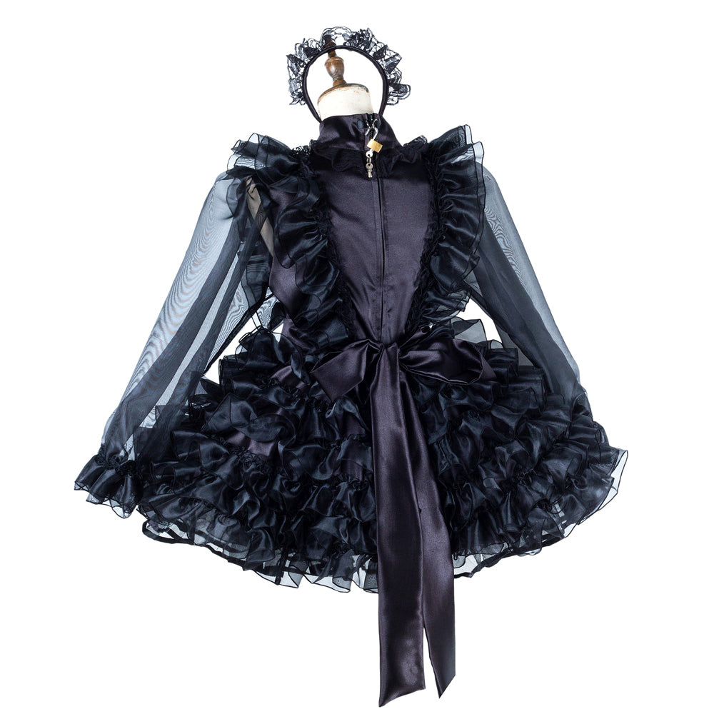 black satin organza dress G2013