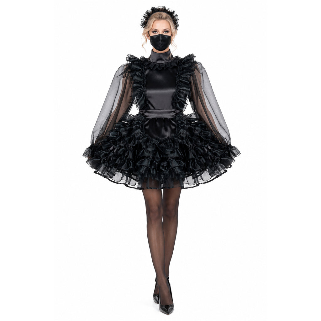 black satin organza dress G2013