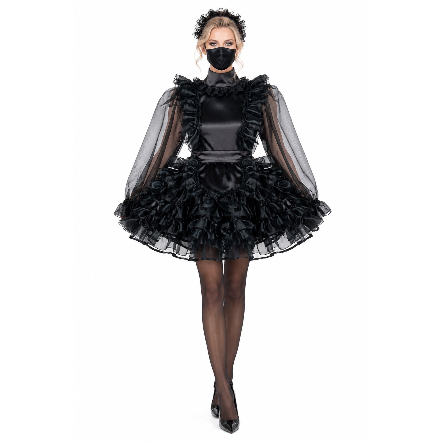 black satin organza dress G2013