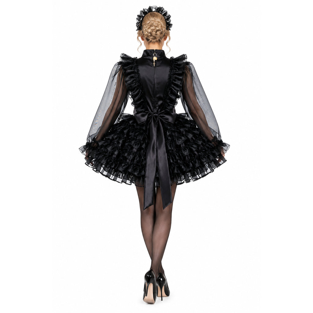 black satin organza dress G2013
