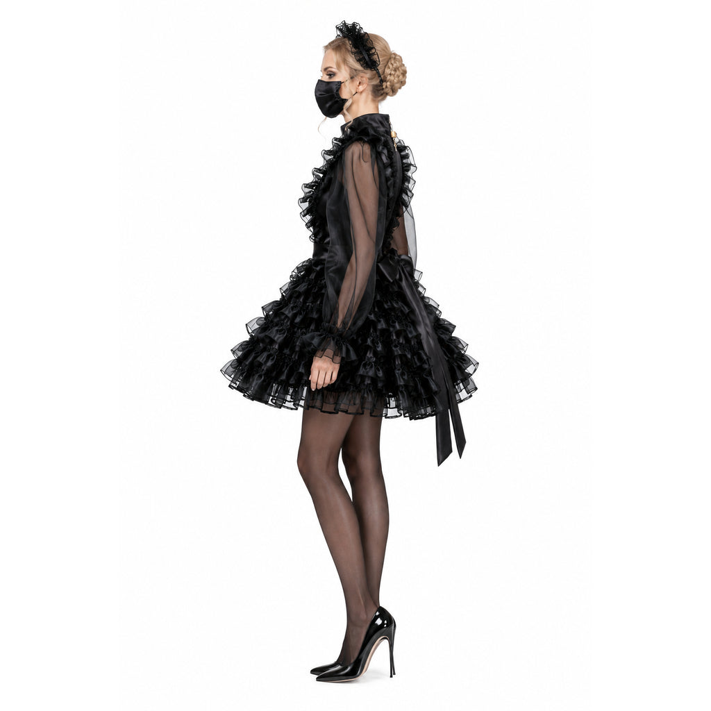 black satin organza dress G2013