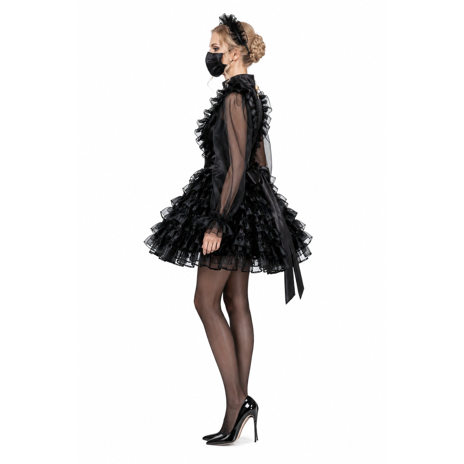 black satin organza dress G2013