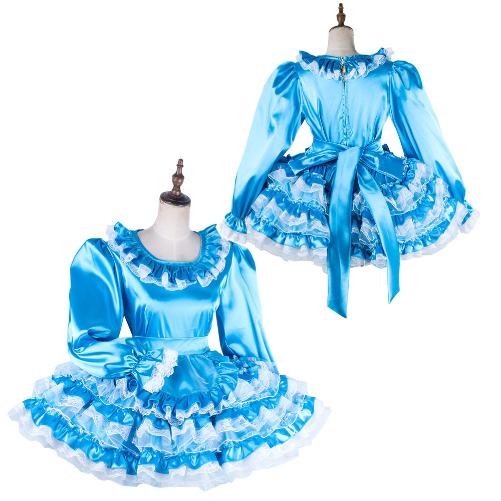 blue satin dress G2016