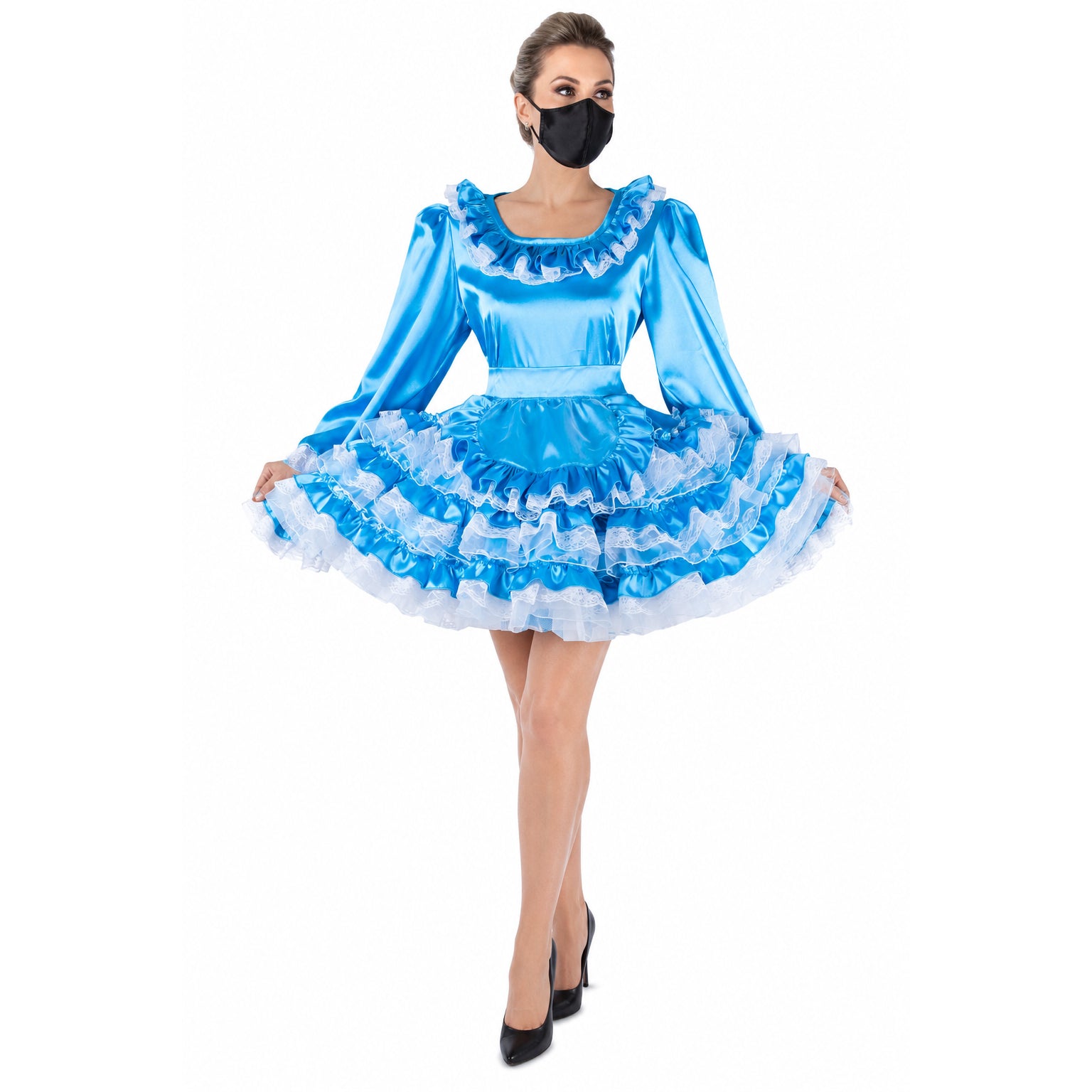 blue satin dress G2016