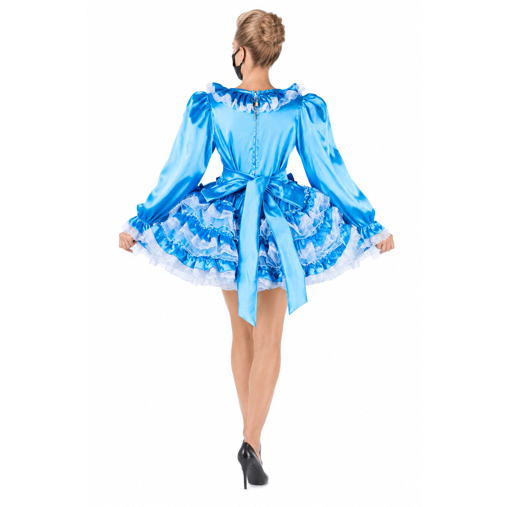 blue satin dress G2016