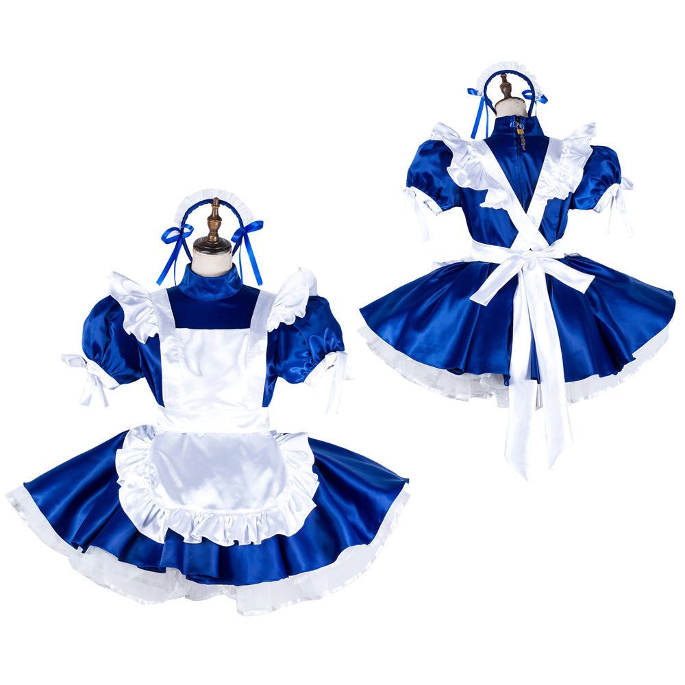 blue satin dress G2032
