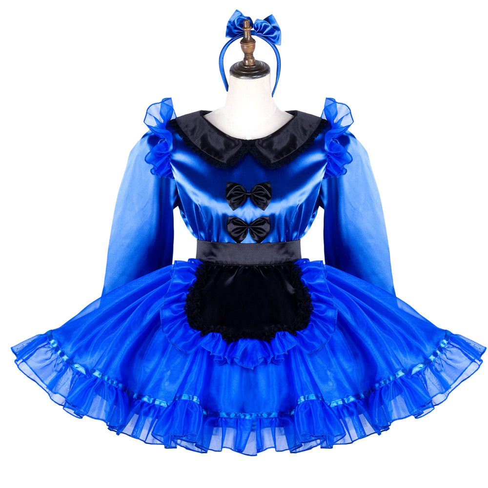 blue satin dress G2035