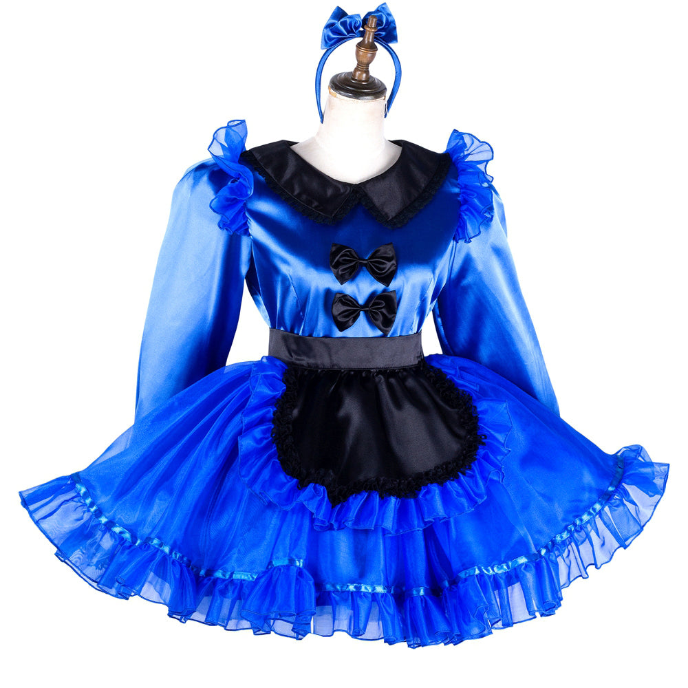 blue satin dress G2035
