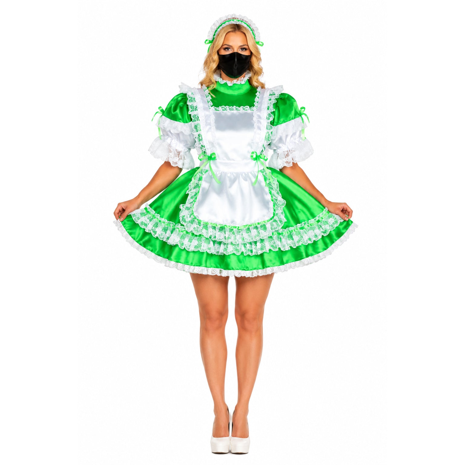 green satin dress G2040