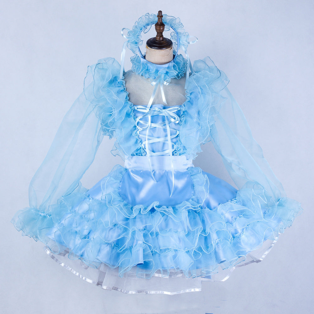 baby blue satin organza dress G2044