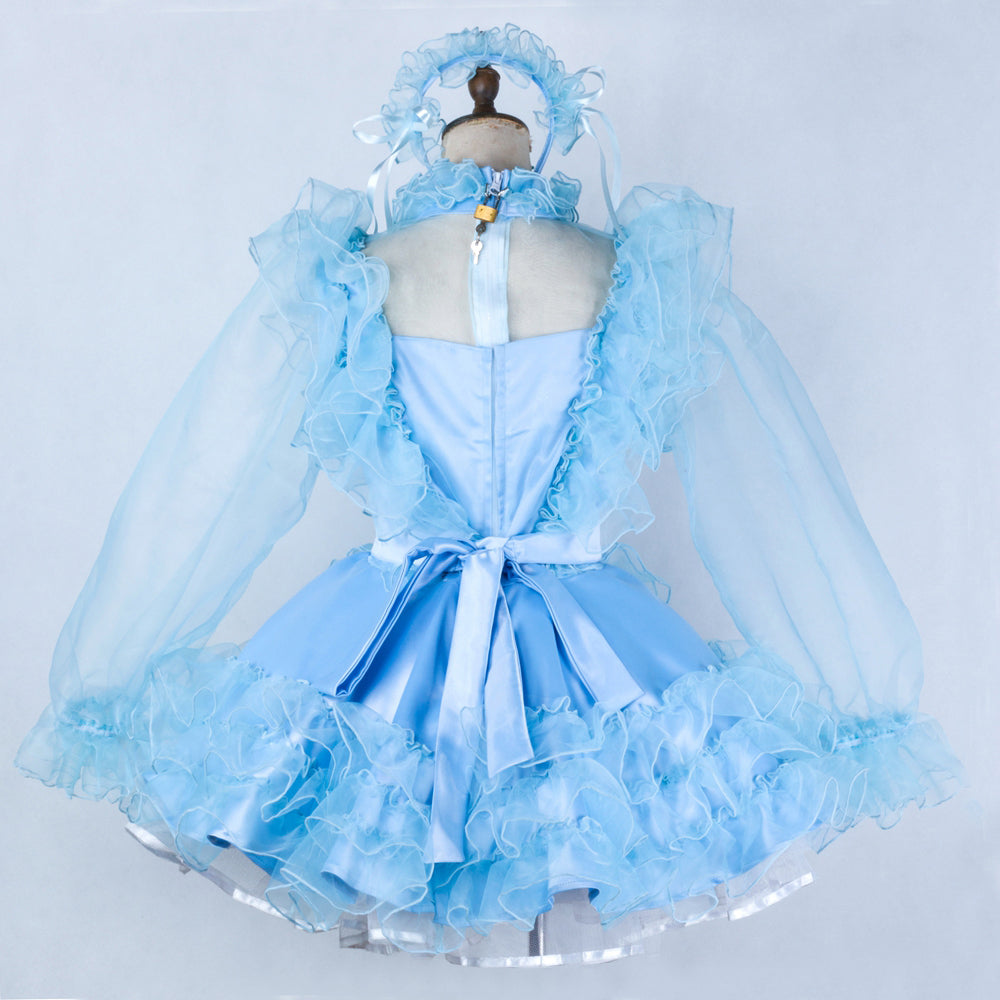 baby blue satin organza dress G2044