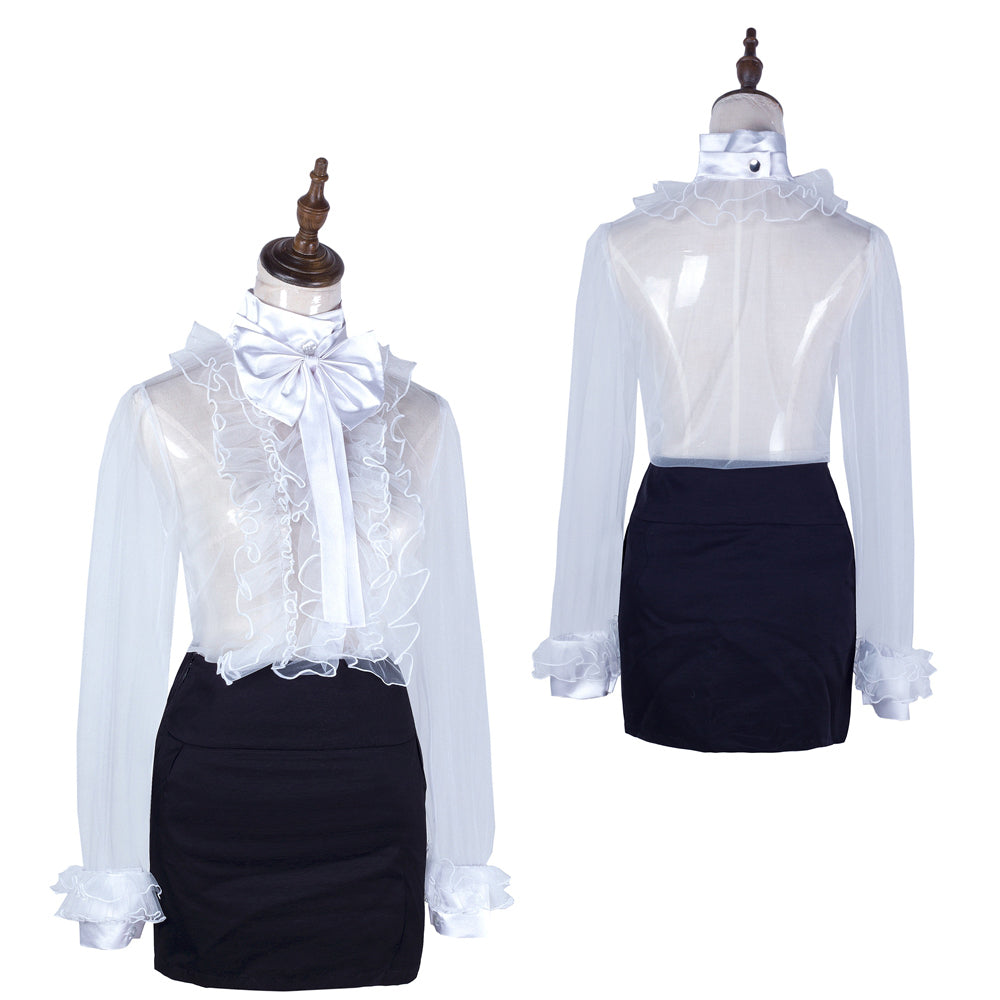 whtie black blouse skirt set G2064
