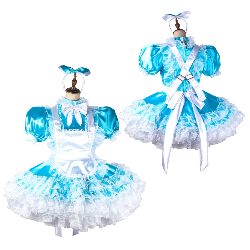 blue satin dress G2118