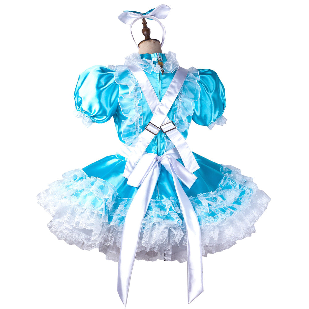 blue satin dress G2118