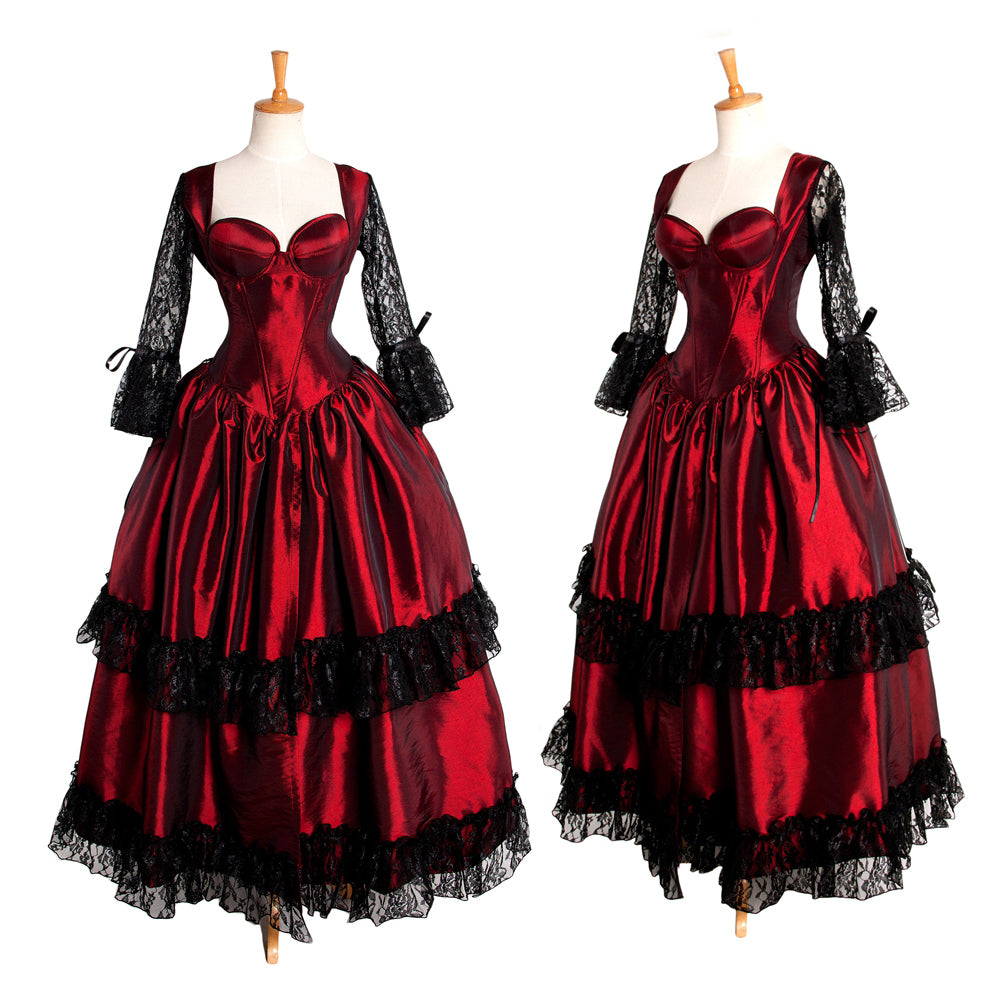 Burgundy Gothic Victorian Lace Sleeve Dress G212