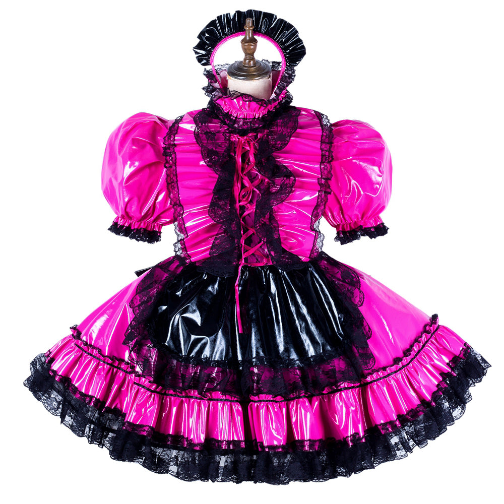 hot pink thin pvc dress G2135