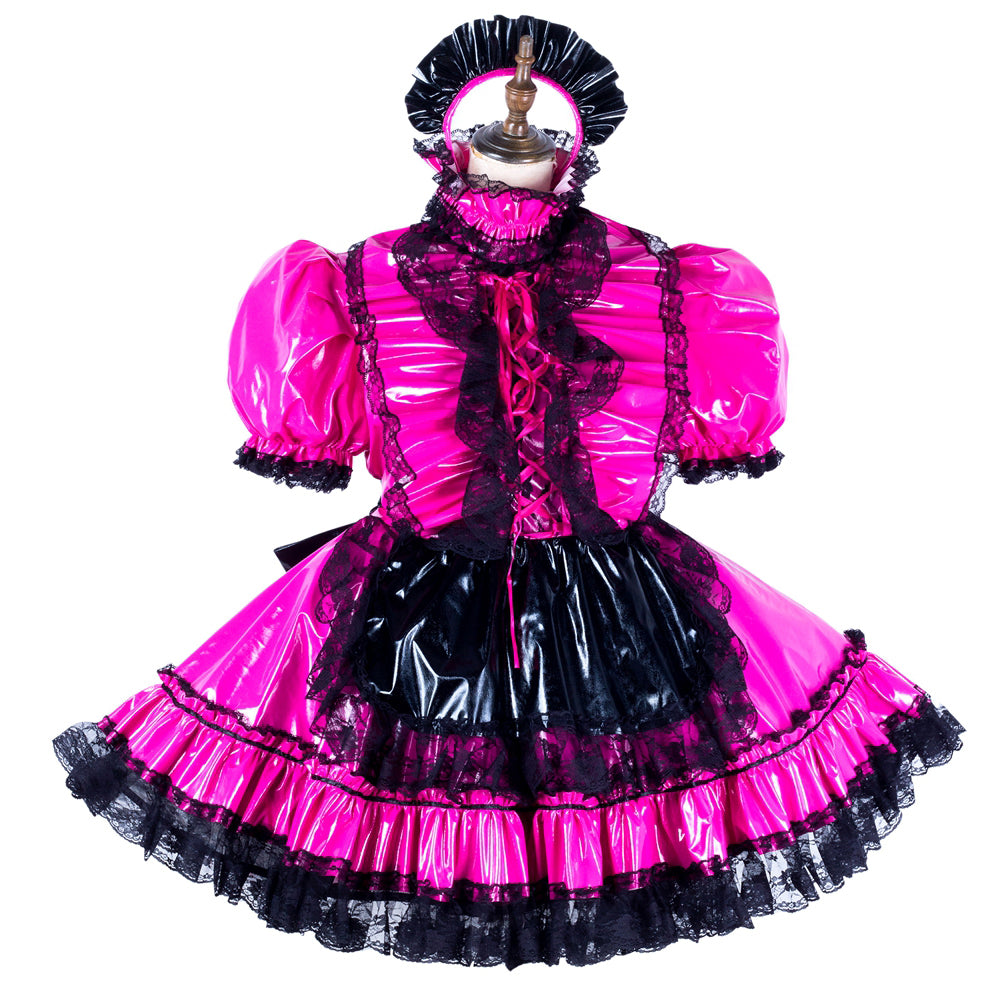 hot pink thin pvc dress G2135