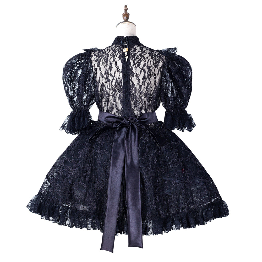 schwarzes Spitzenkleid G2163