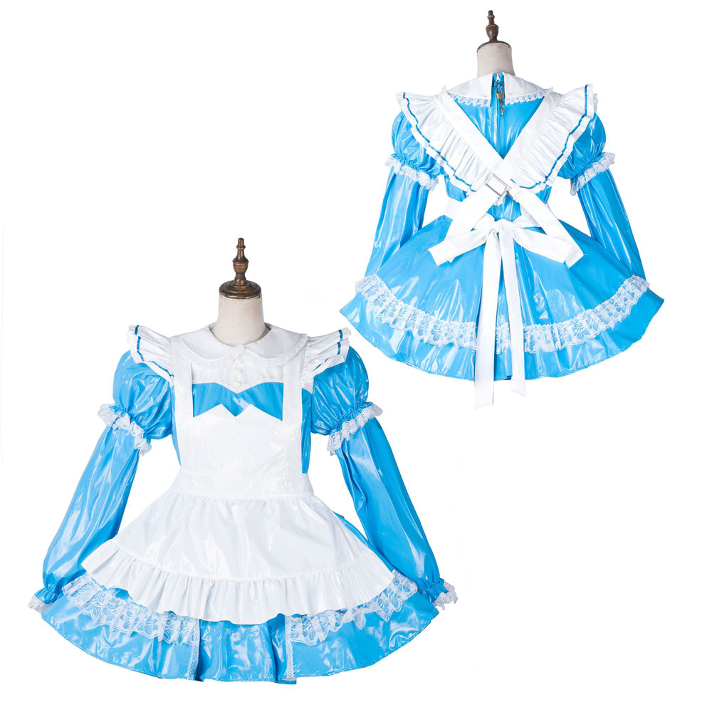 blaues dünnes PVC-Kleid G2164