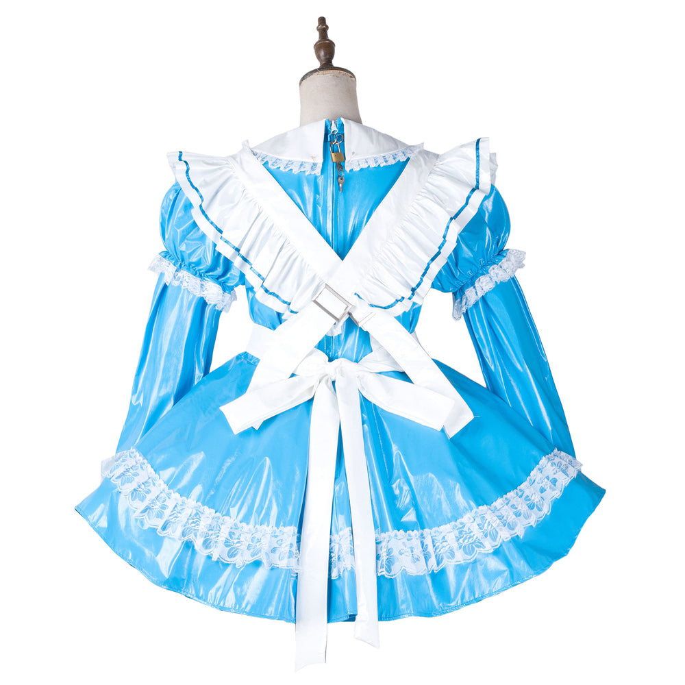 blaues dünnes PVC-Kleid G2164