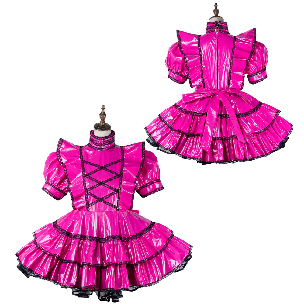 hot pink thin pvc dress G2166