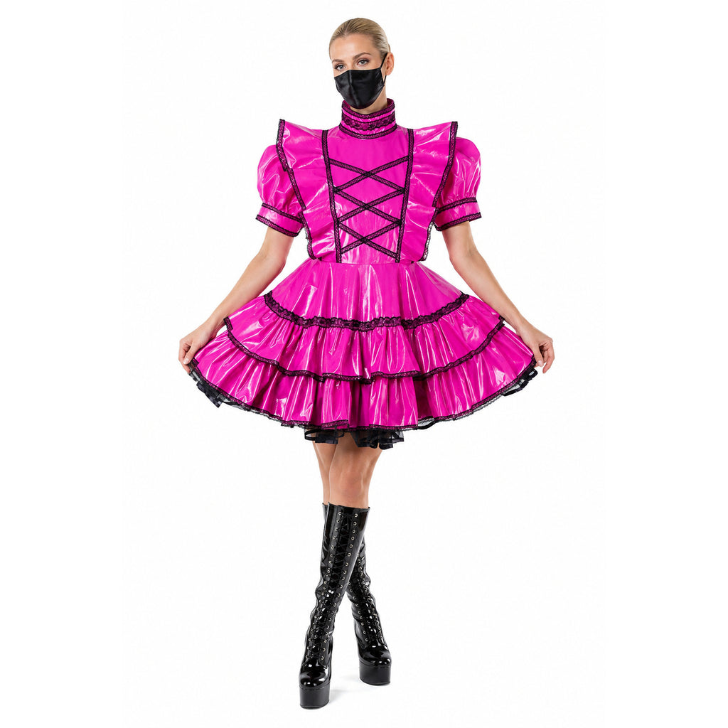 hot pink thin pvc dress G2166