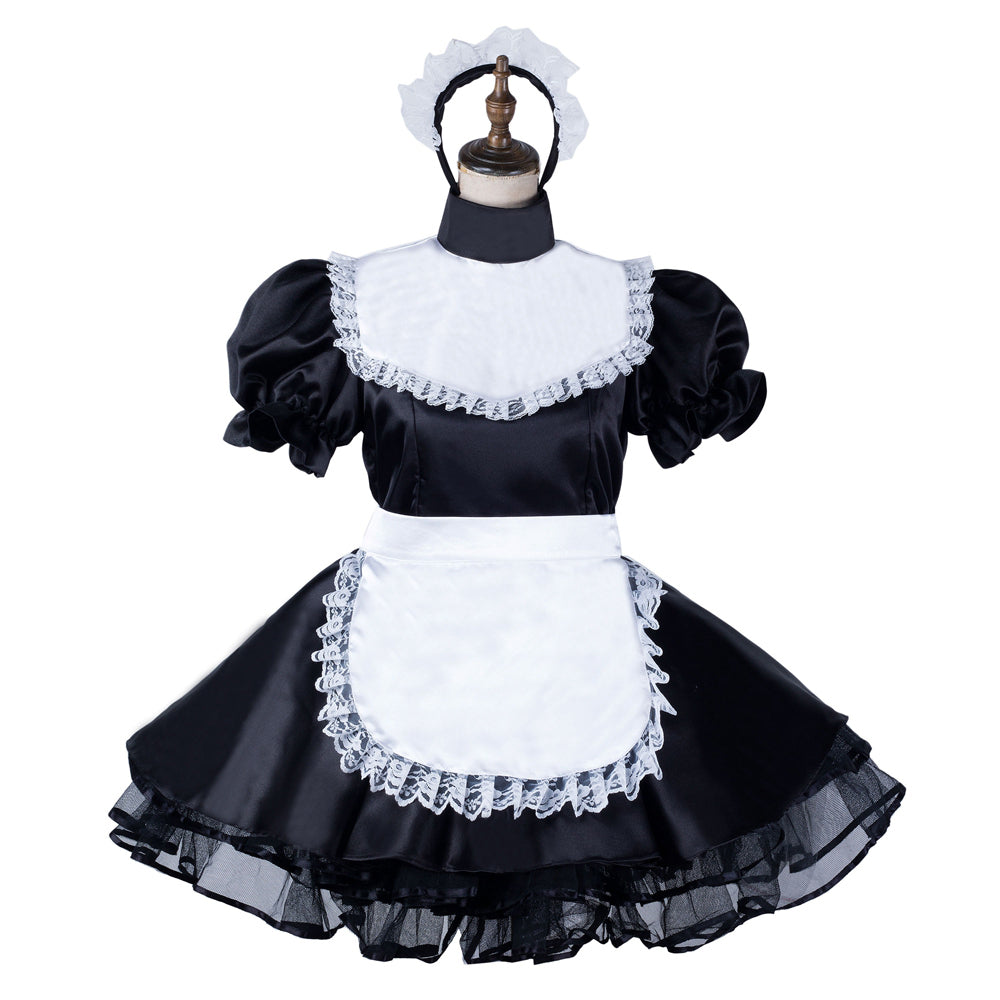schwarzes Satinkleid G2173