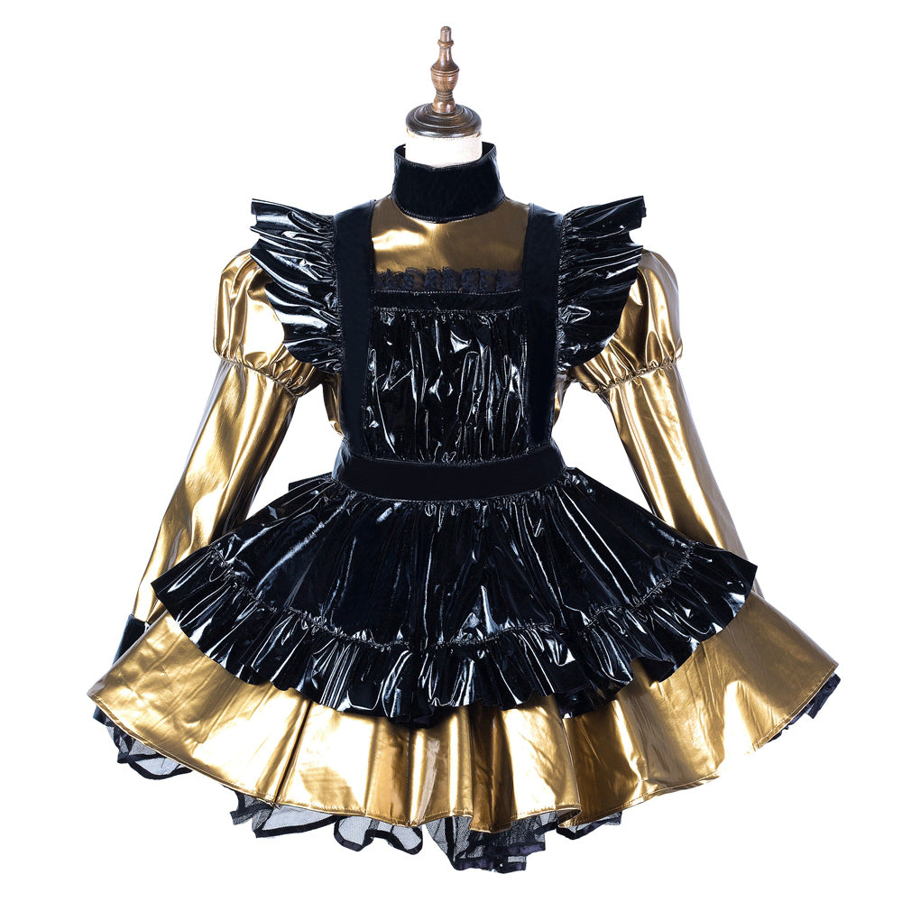 gold thin pvc dress G2174