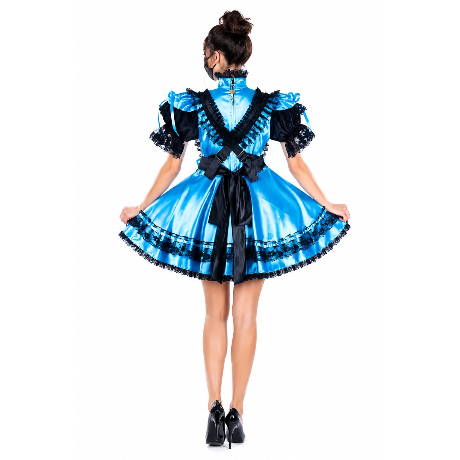 blue satin dress G2181