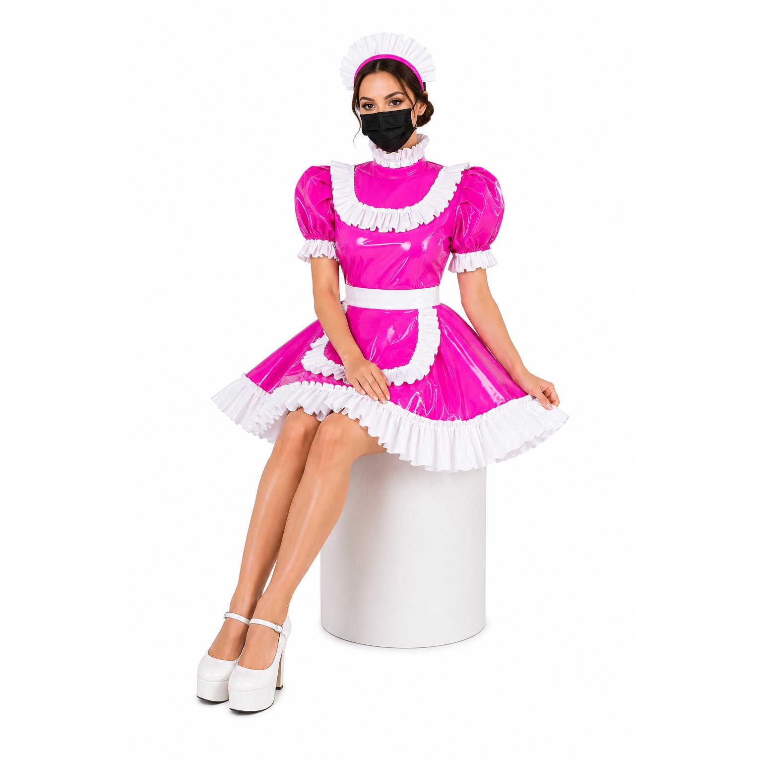 hot pink thin pvc dress G2185