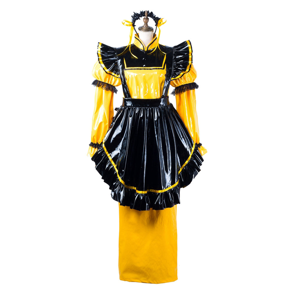 yellow thin pvc dress G2199