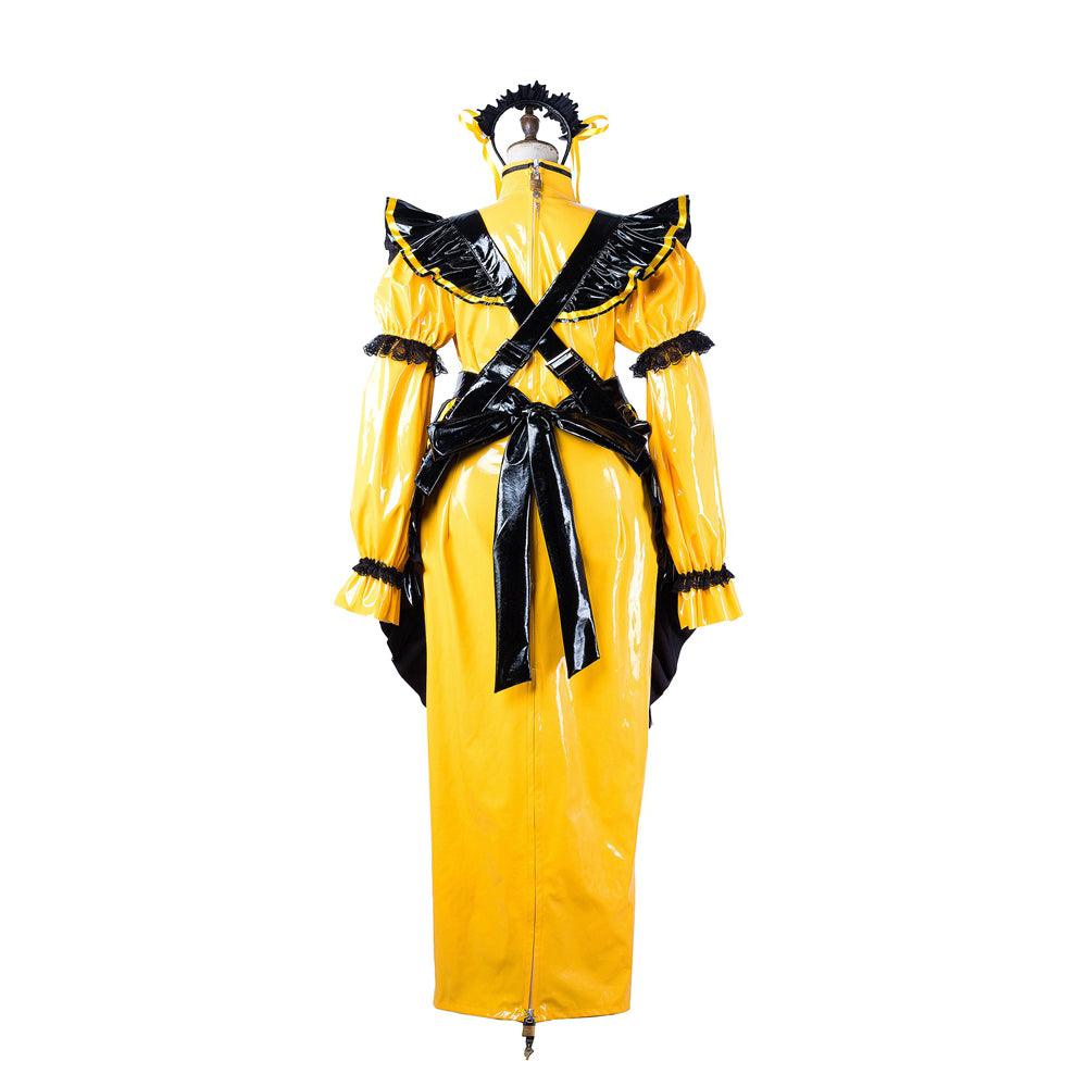 yellow thin pvc dress G2199