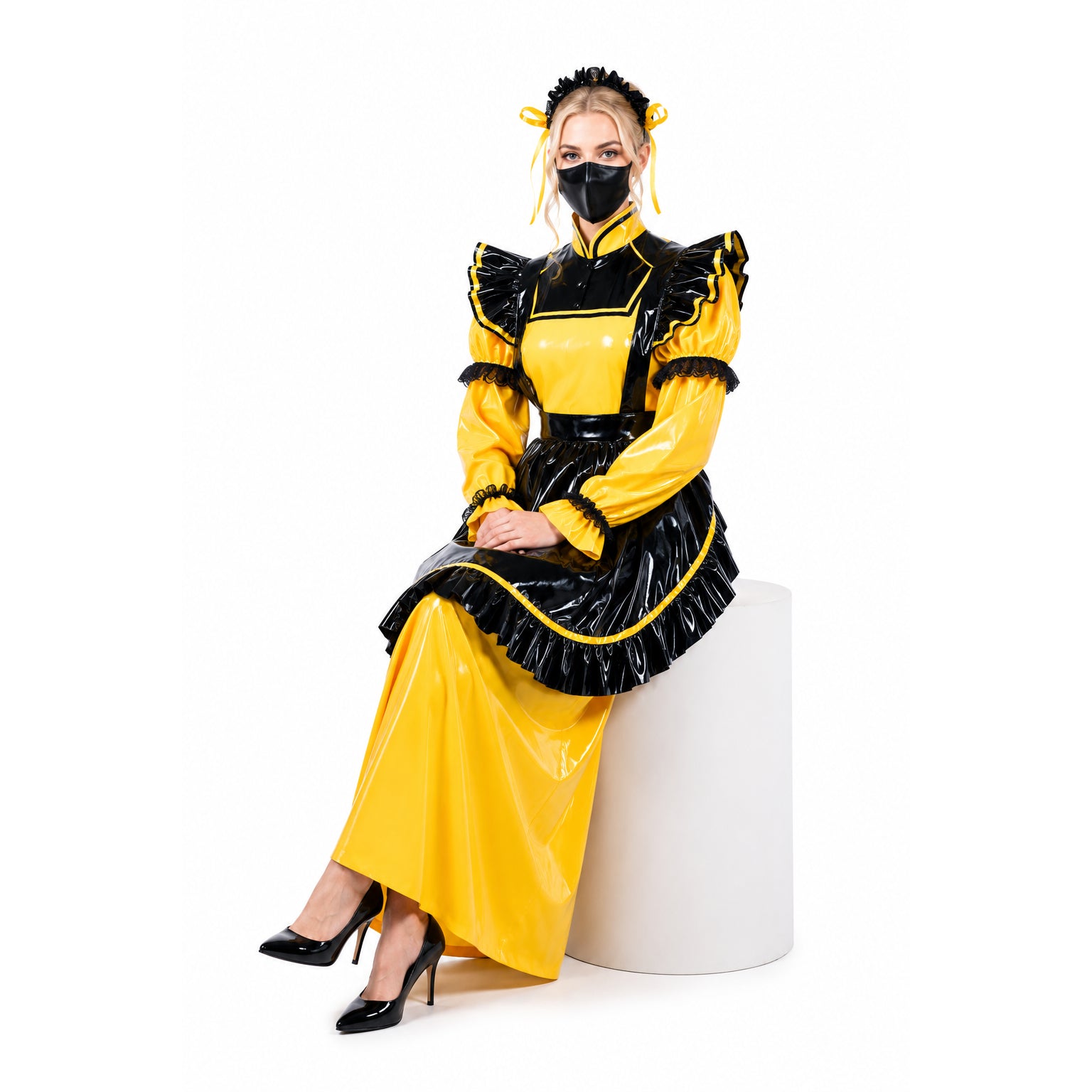 yellow thin pvc dress G2199