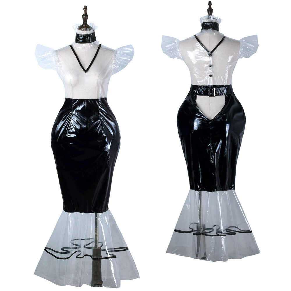 black thin pvc white clear pvc dress G2247