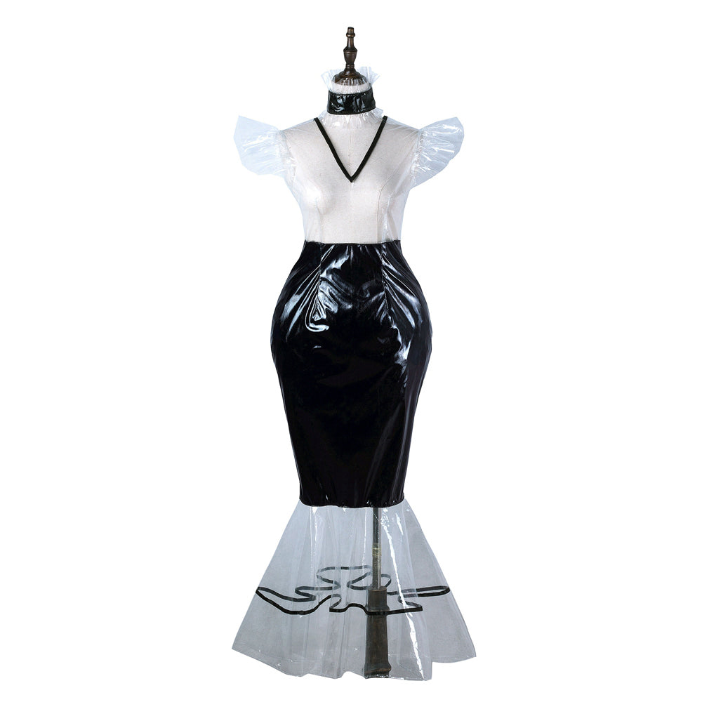 black thin pvc white clear pvc dress G2247