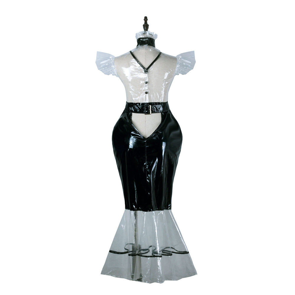 black thin pvc white clear pvc dress G2247