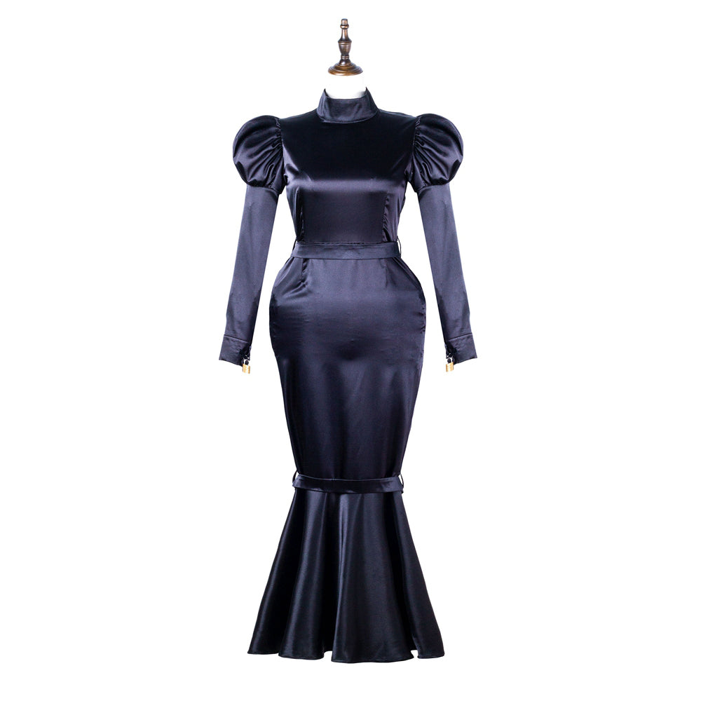 black satin dress G2249