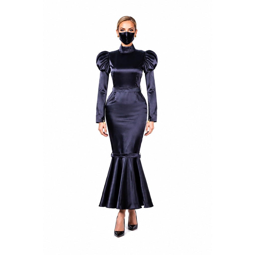 black satin dress G2249