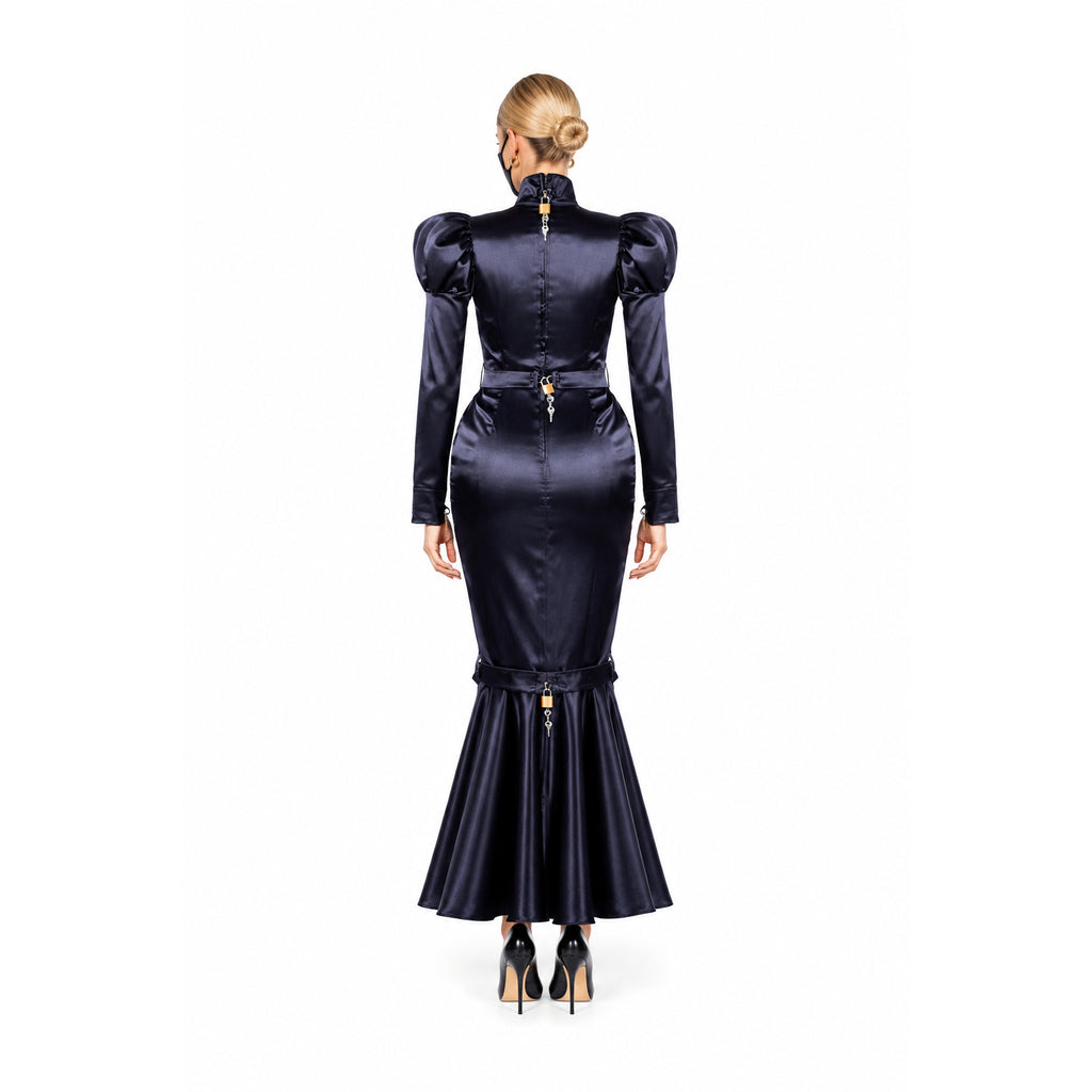 black satin dress G2249