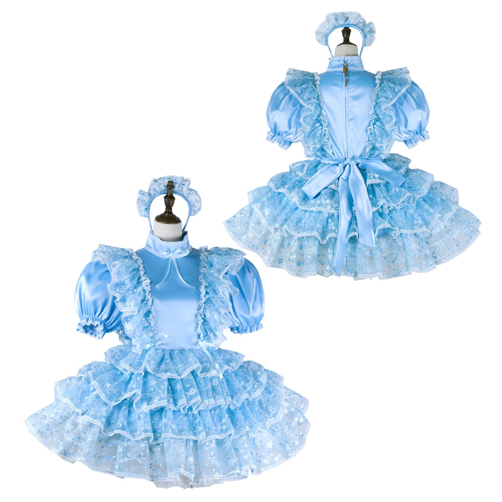 baby blue satin organza dress G2269