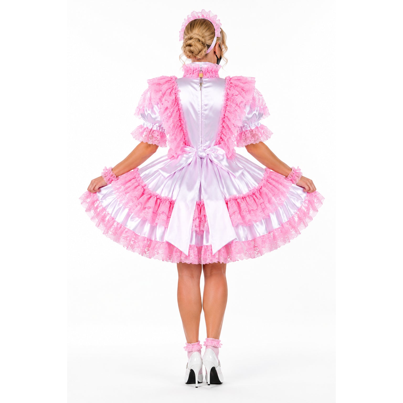 white pink satin dress g2274