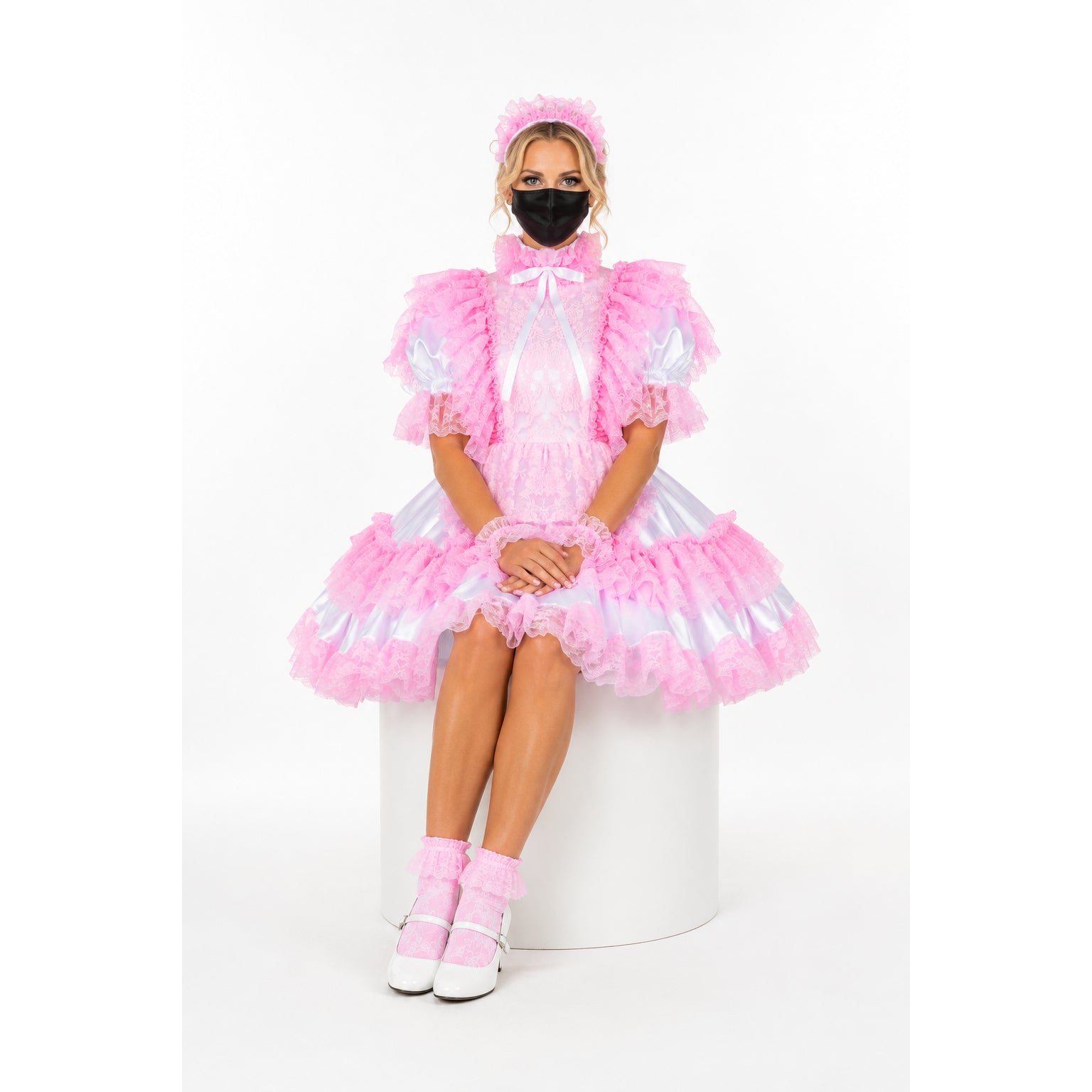 white pink satin dress g2274