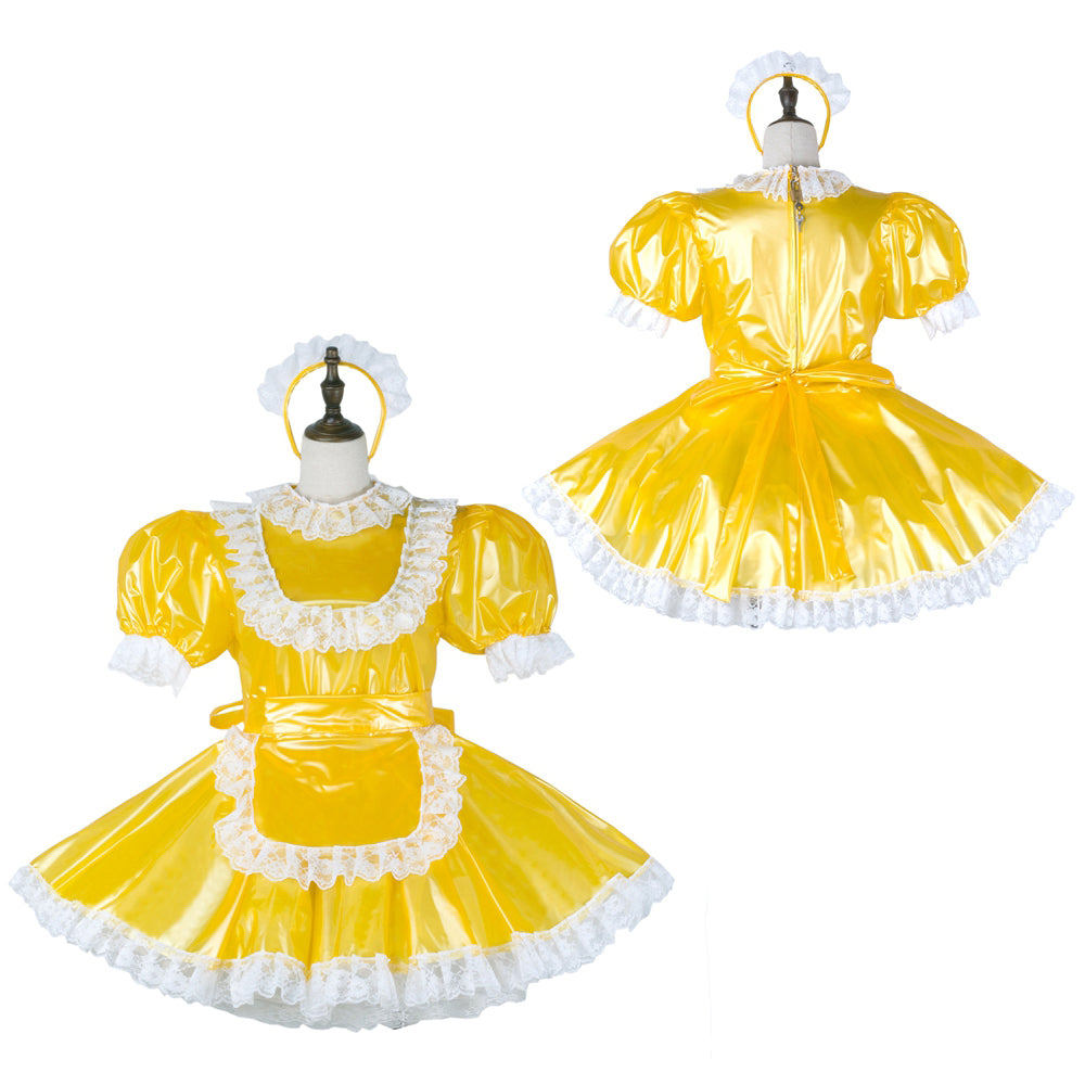 yellow thin pvc dress G2282