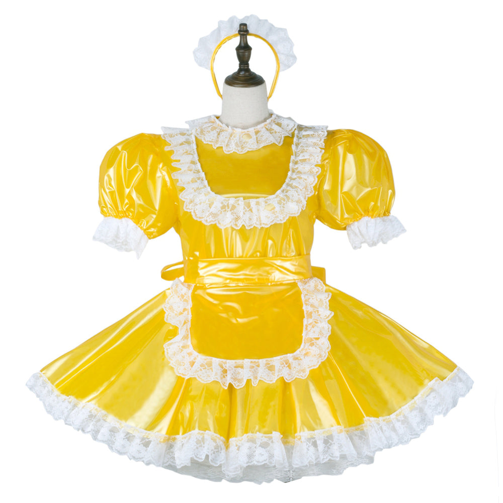 yellow thin pvc dress G2282