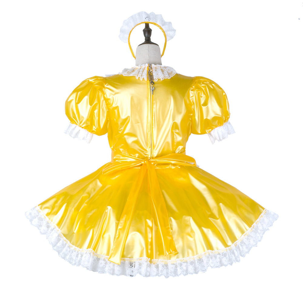 yellow thin pvc dress G2282