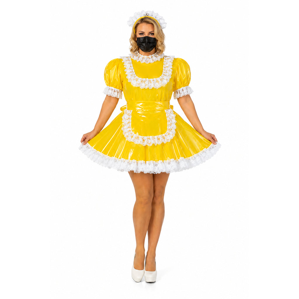 yellow thin pvc dress G2282